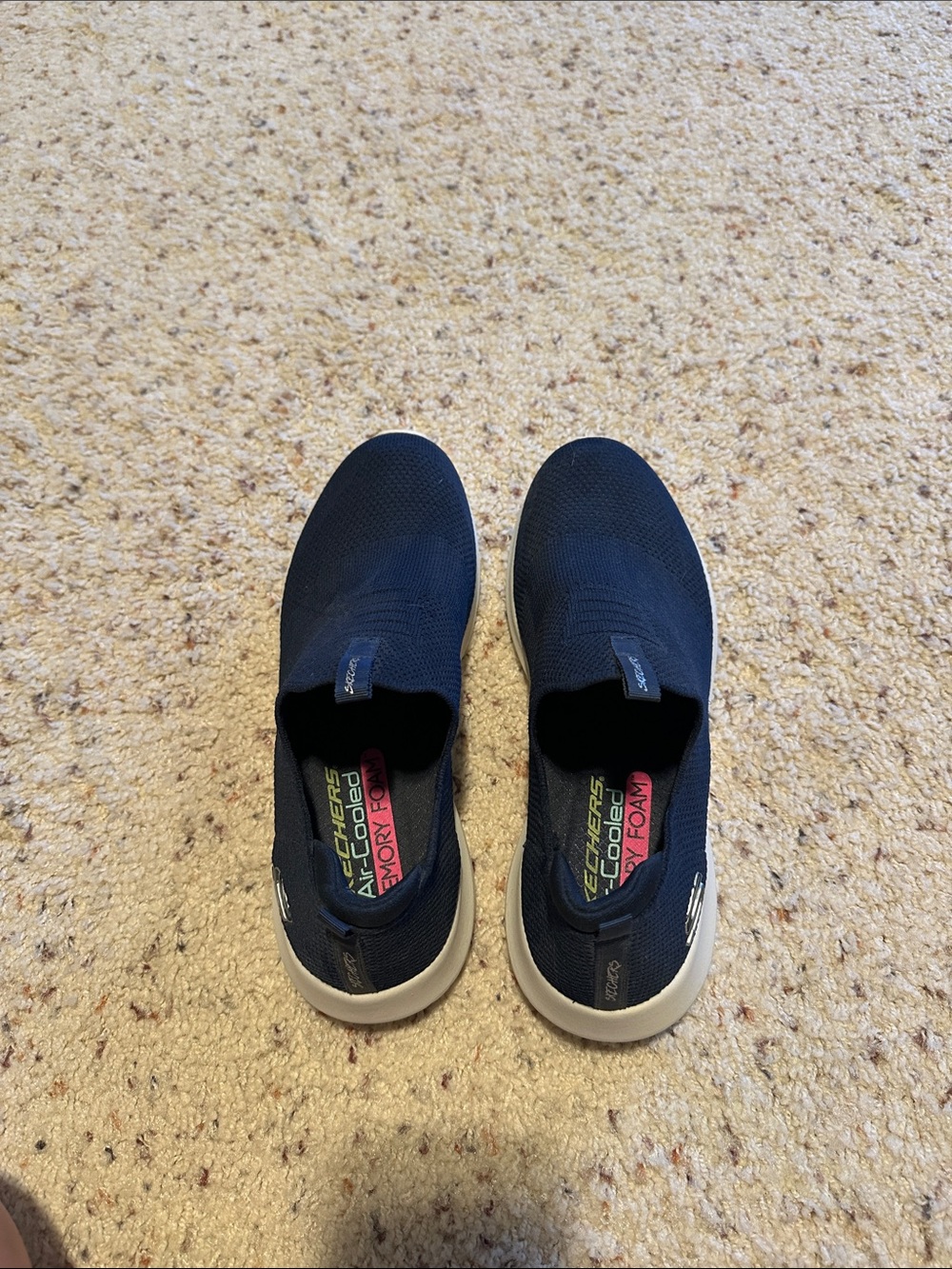 Skechers Navy Slip-On Knit Sneakers with White Soles